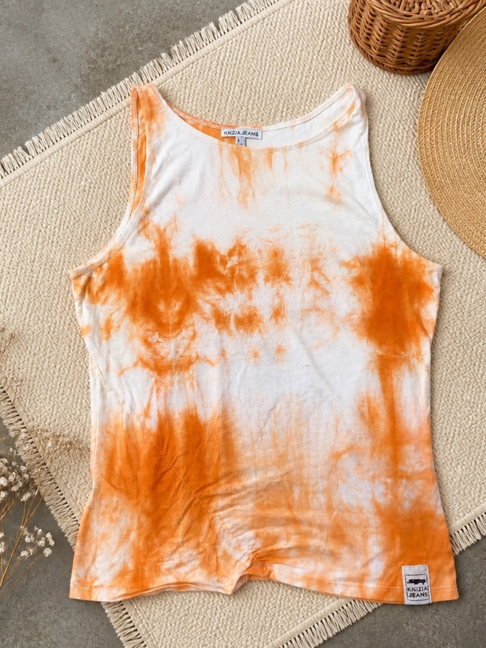 Krizia Jeans Women’s Cotton Orange Tie-Dye Scoop Neck Comfort Tank